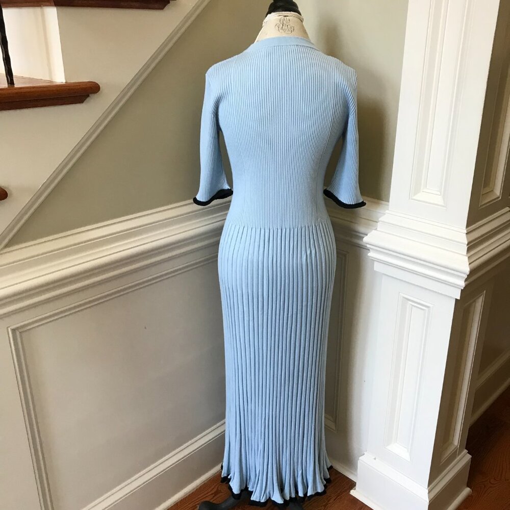 NWOT Proenza Schouler Rib Knit Midi Dress Womens Large Blue Black Crew Neck Silk - Picture 13 of 14